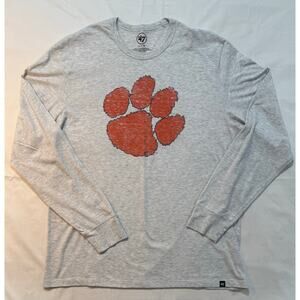CLEMSON Tigers '47 Brand T-Shirt Heather Gray Long Sleeve Mens Size XL (102)
